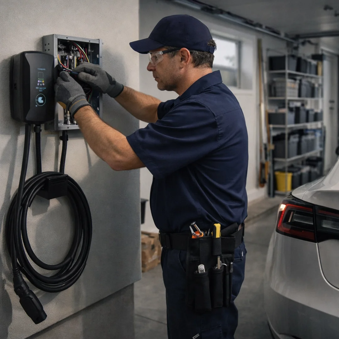 TJF Electric EV charger installation — Level 2 home EV charger installed by licensed CT electrician