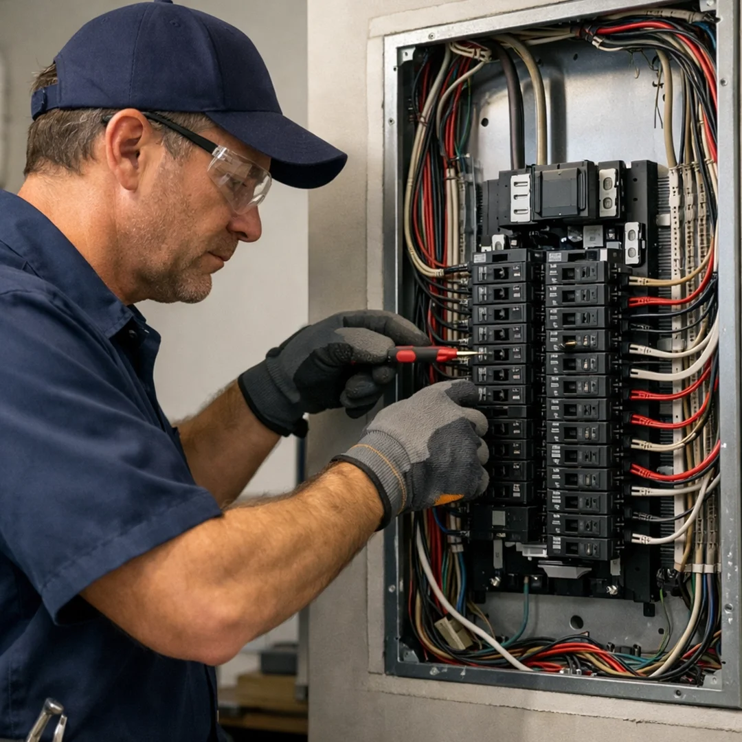 TJF Electric panel upgrade service — licensed electrician installing electrical panel in CT